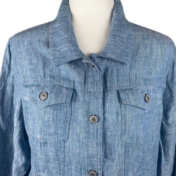 100% Linen Trucker Style Jacket L - Picture 2 of 16
